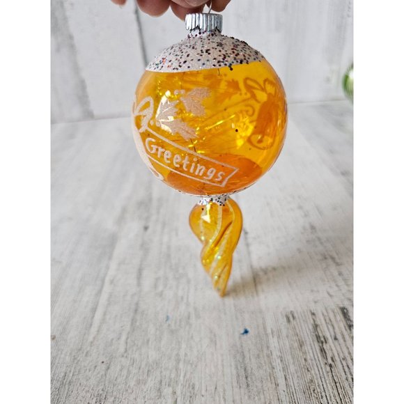 Vintage radko shiny Brite yellow tinsel glitter greetings bell spiral ornament X - Picture 2 of 8